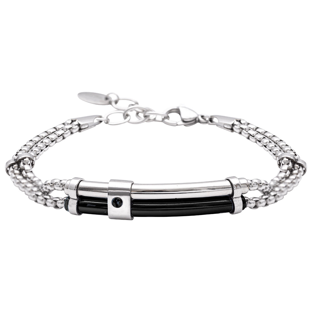 Bracciale in Acciaio a Tre Fili con Dettagli Neri