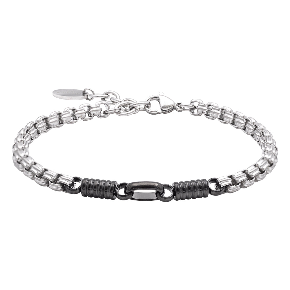 Bracciale in Acciaio Argentato con Dettagli Nero Grafite