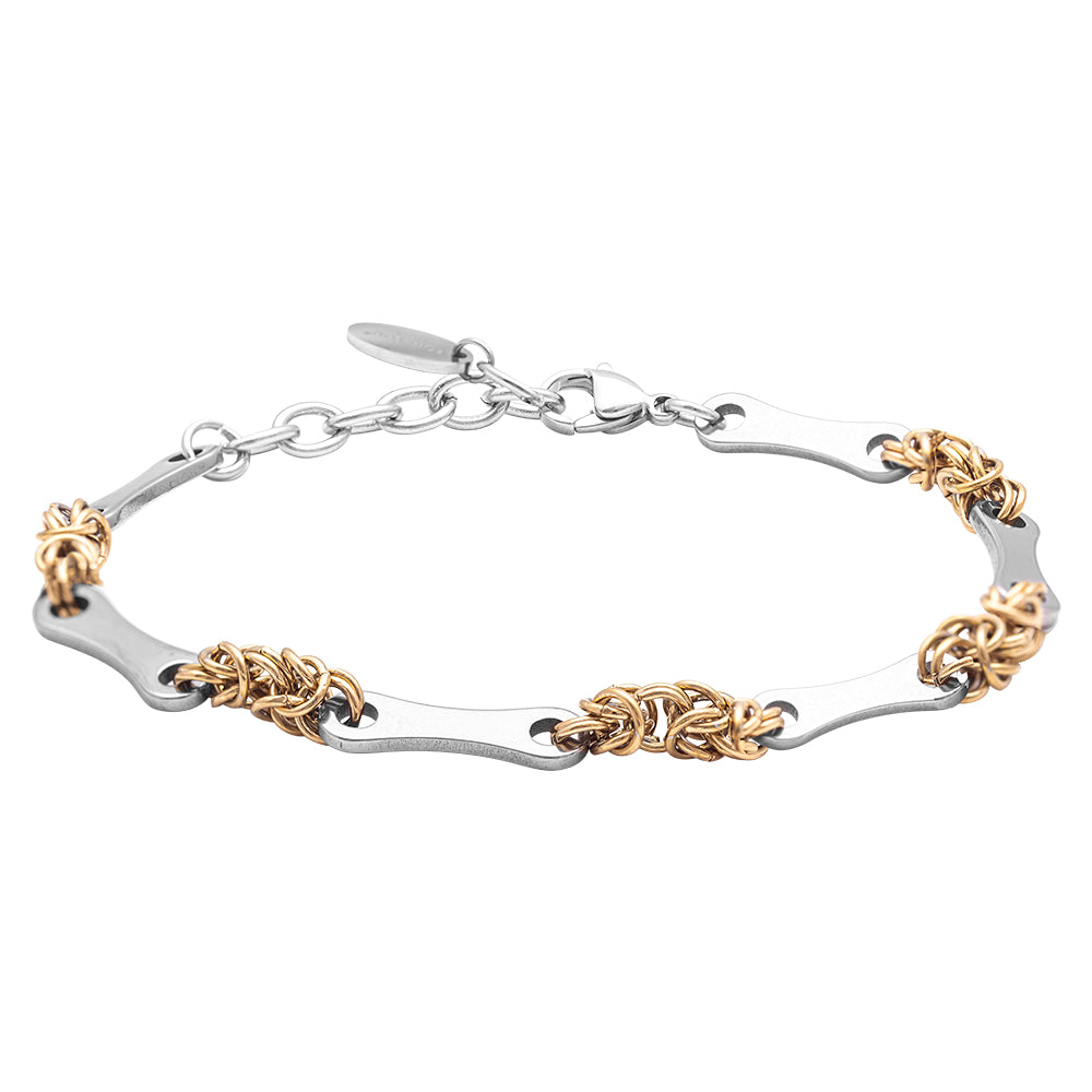 Bracciale Uomo in Acciaio Bicolore con Inserti Intrecciati Oro