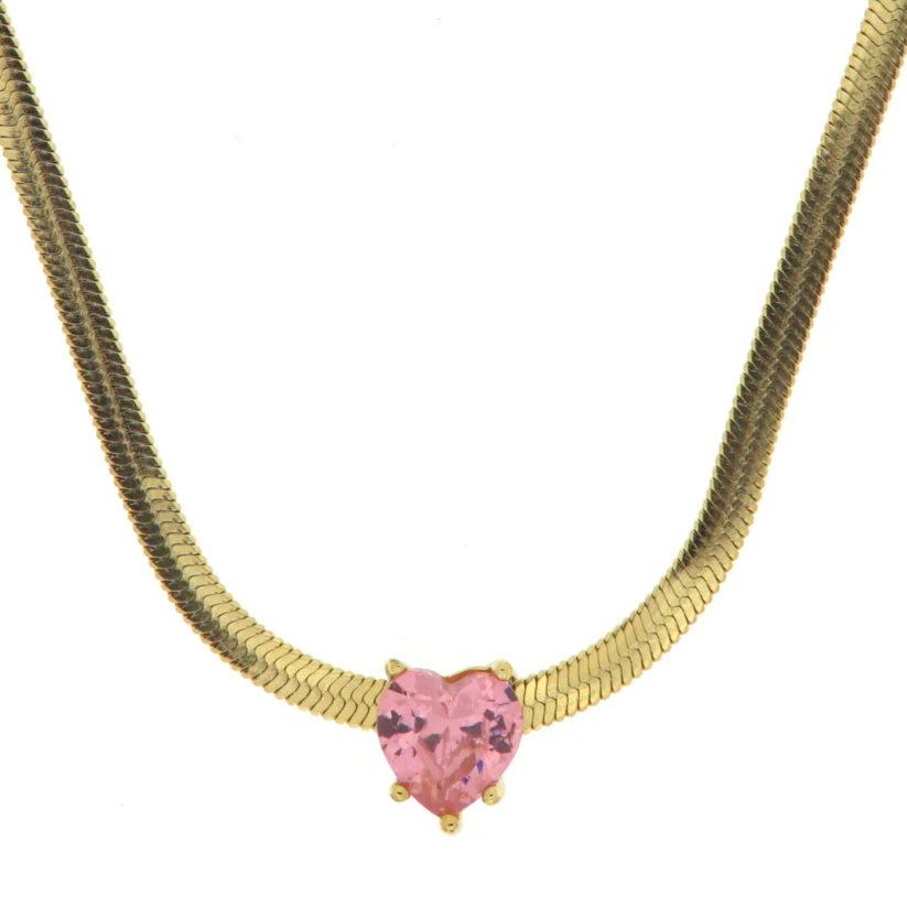 Collana in acciaio con zircone a forma di cuore