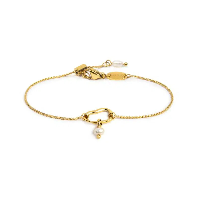 Bracciale catena con centrale a forma organica con perla