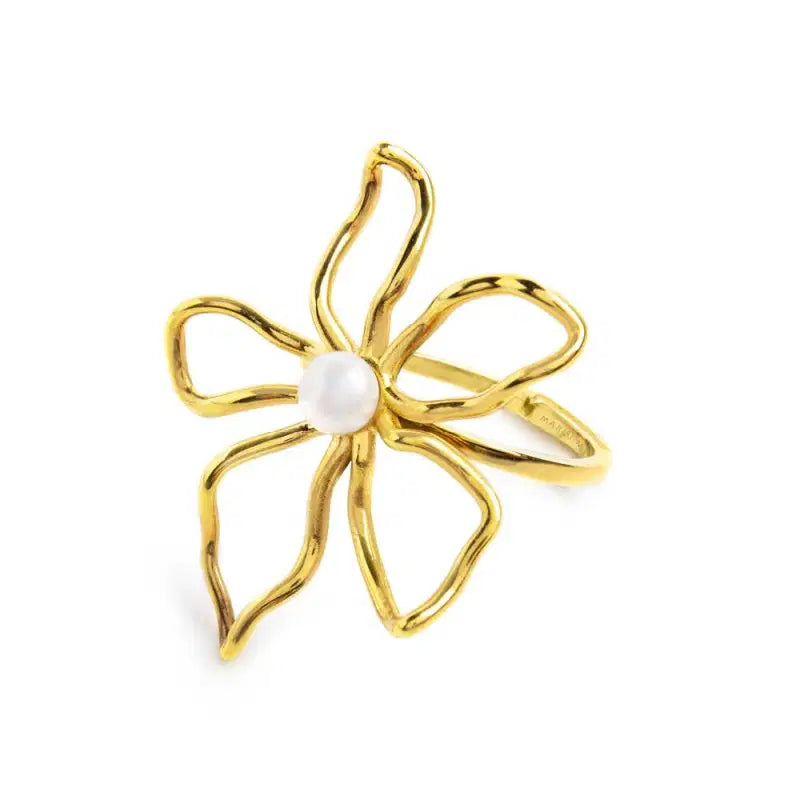 Anello fiore con perla centrale