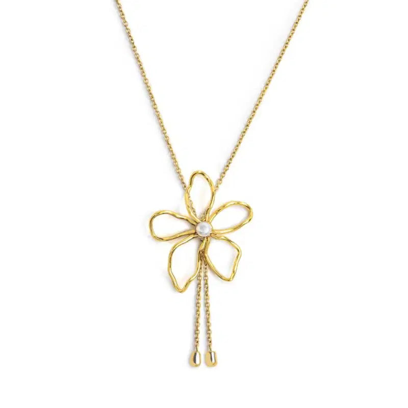 Collana fiore saliscendi con perla centrale