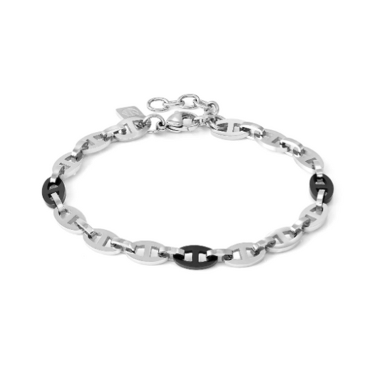 Bracciale strong diamond catena nera e acciaio