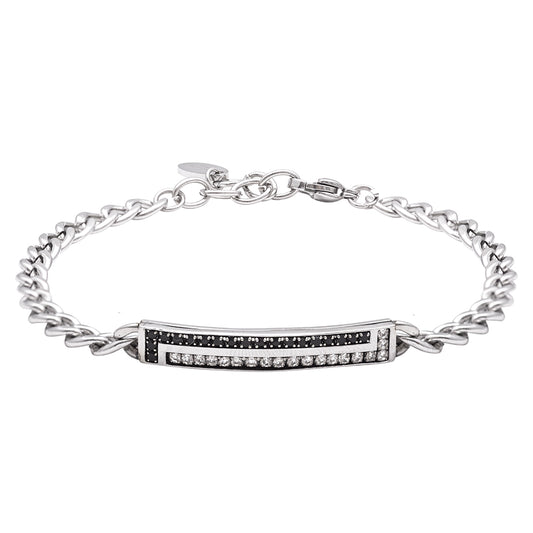 Bracciale in Acciaio con Dettagli Lucidi e Inserti Brillanti