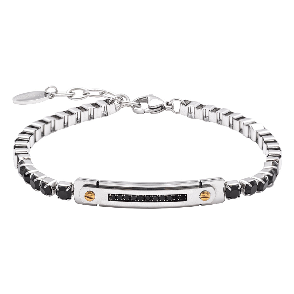 ForYou - Bracciale in Acciaio con Dettagli Oro e Pietre Nere