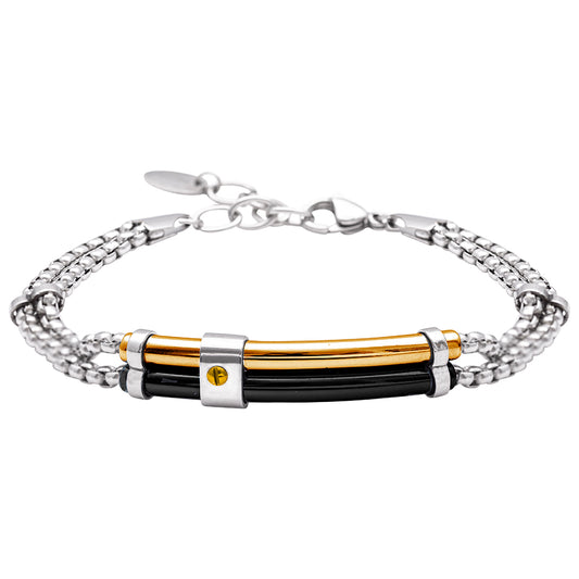 Bracciale in Acciaio a Tre Fili con Dettagli Oro e Nero