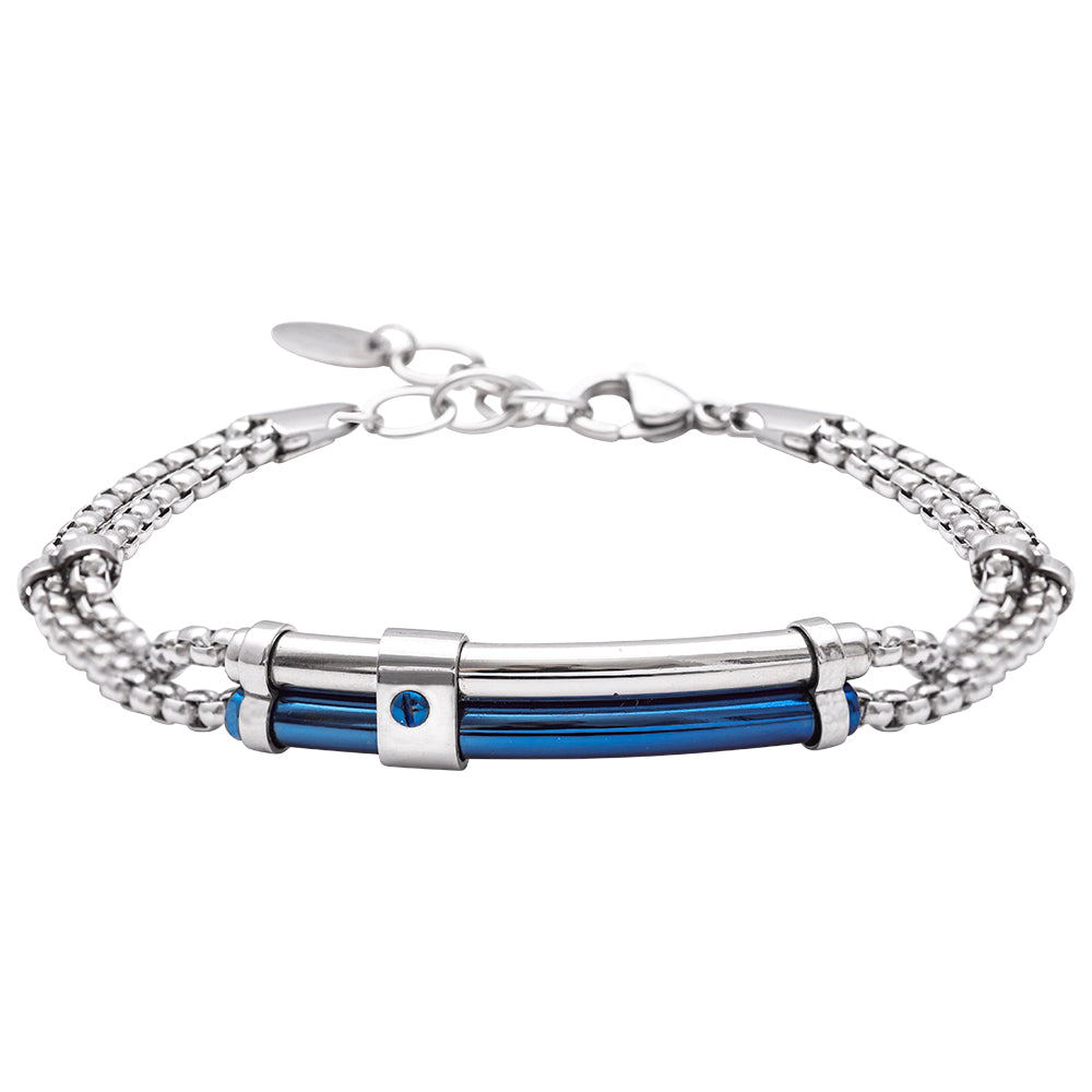 Bracciale in Acciaio a Tre Fili con Dettagli Blu