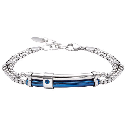 Bracciale in Acciaio a Tre Fili con Dettagli Blu