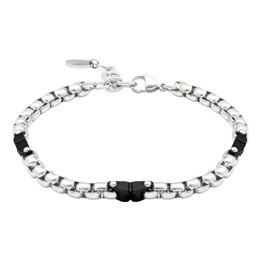 Bracciale in Acciaio Bicolore con Dettagli Neri