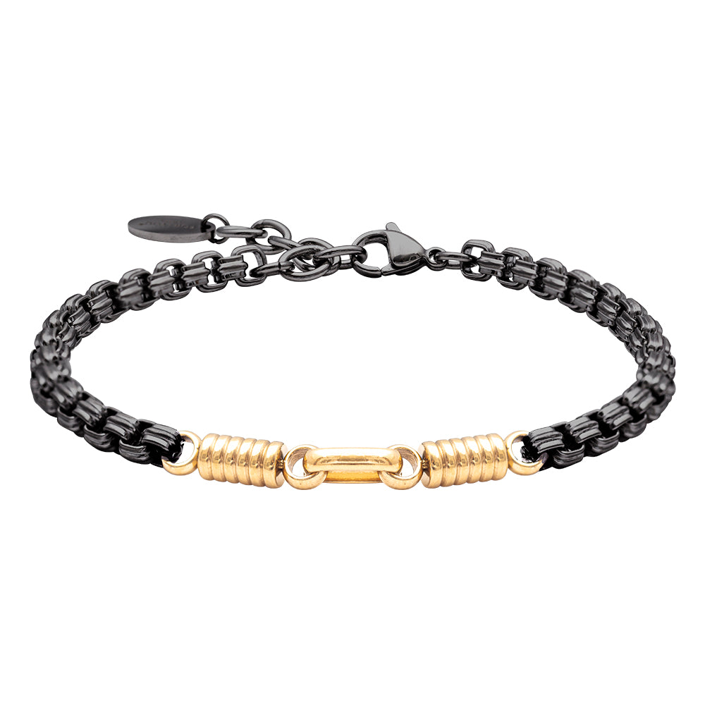 Bracciale in Acciaio Nero con Dettagli Oro