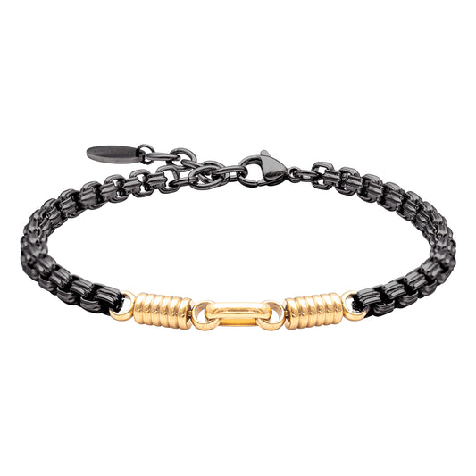 Bracciale in Acciaio Nero con Dettagli Oro