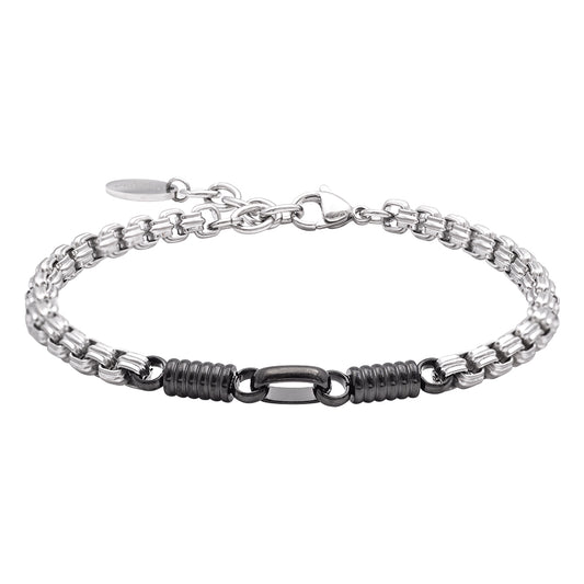 Bracciale in Acciaio Argentato con Dettagli Nero Grafite