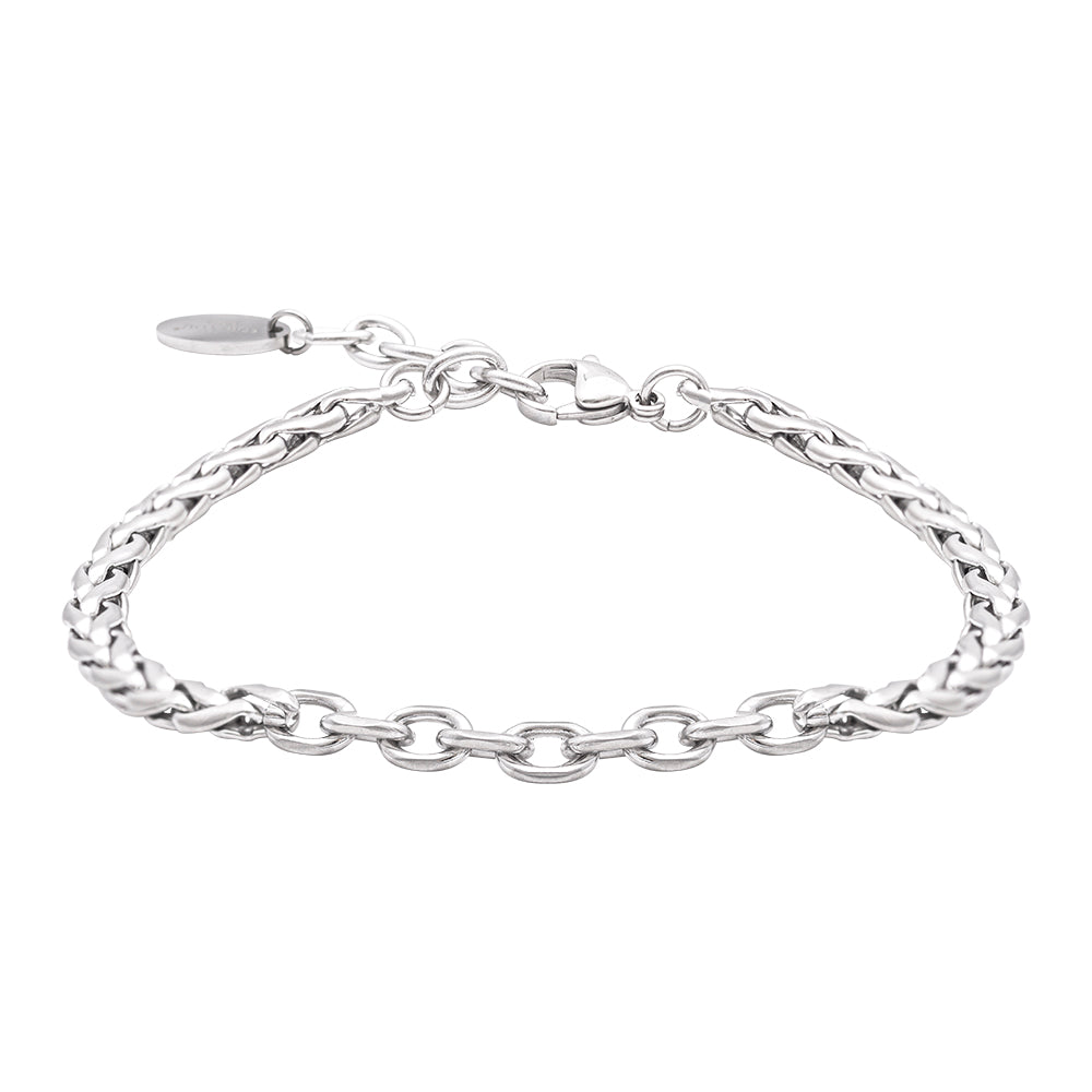 ForYou - Bracciale Uomo in Acciaio Lucido con Maglia Intrecciata e Catena Ovale