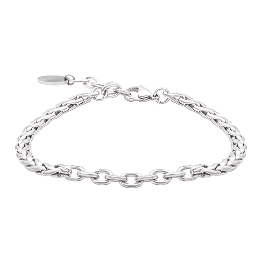 Bracciale Uomo in Acciaio Lucido con Maglia Intrecciata e Catena Ovale