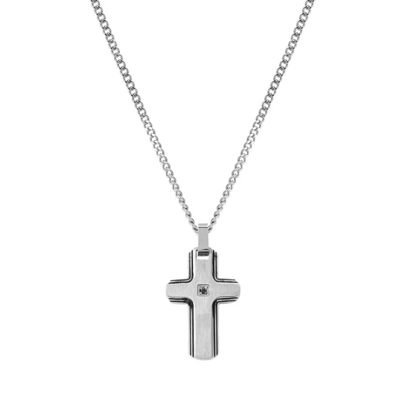 Collana strong diamond croce con diamantino nero