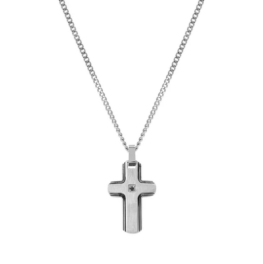 Collana strong diamond croce con diamantino nero