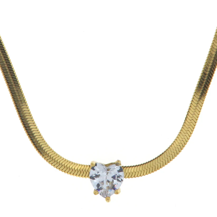 Collana in acciaio con zircone a forma di cuore