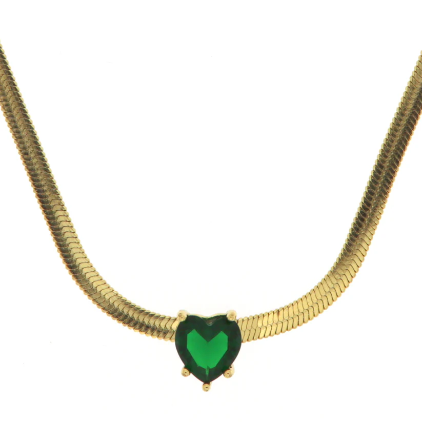 Collana in acciaio con zircone a forma di cuore