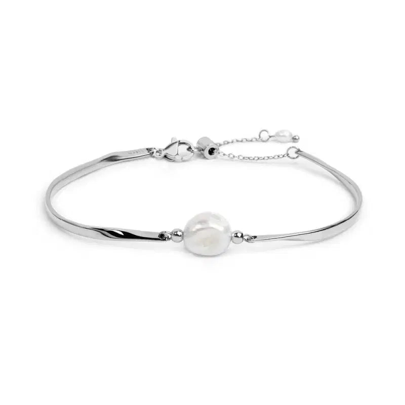 Bracciale semi rigido con tubolari twisted e perla centrale