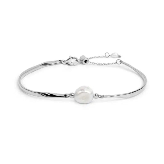 Bracciale semi rigido con tubolari twisted e perla centrale