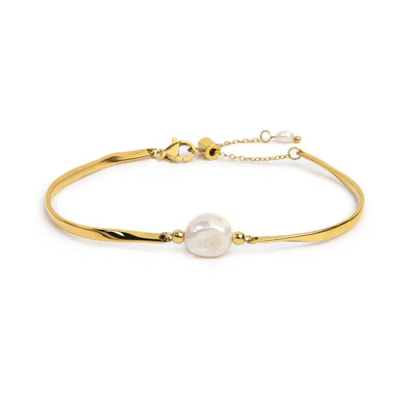 Bracciale semi rigido con tubolari twisted e perla centrale