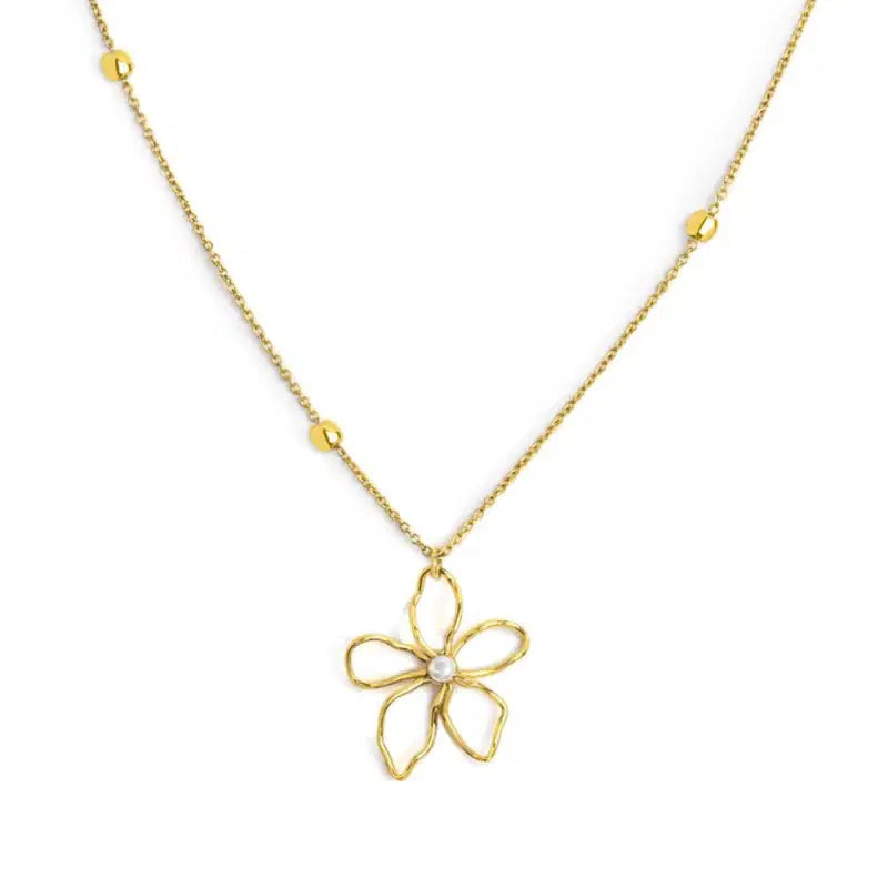 Collana fiore con perla centrale