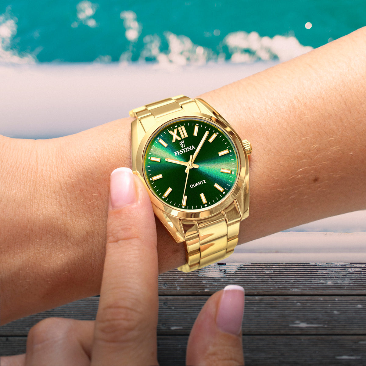 OROLOGIO FESTINA F20640/9 VERDE CINTURINO IN ACCIAIO INOSSIDABILE 316L, DONNA