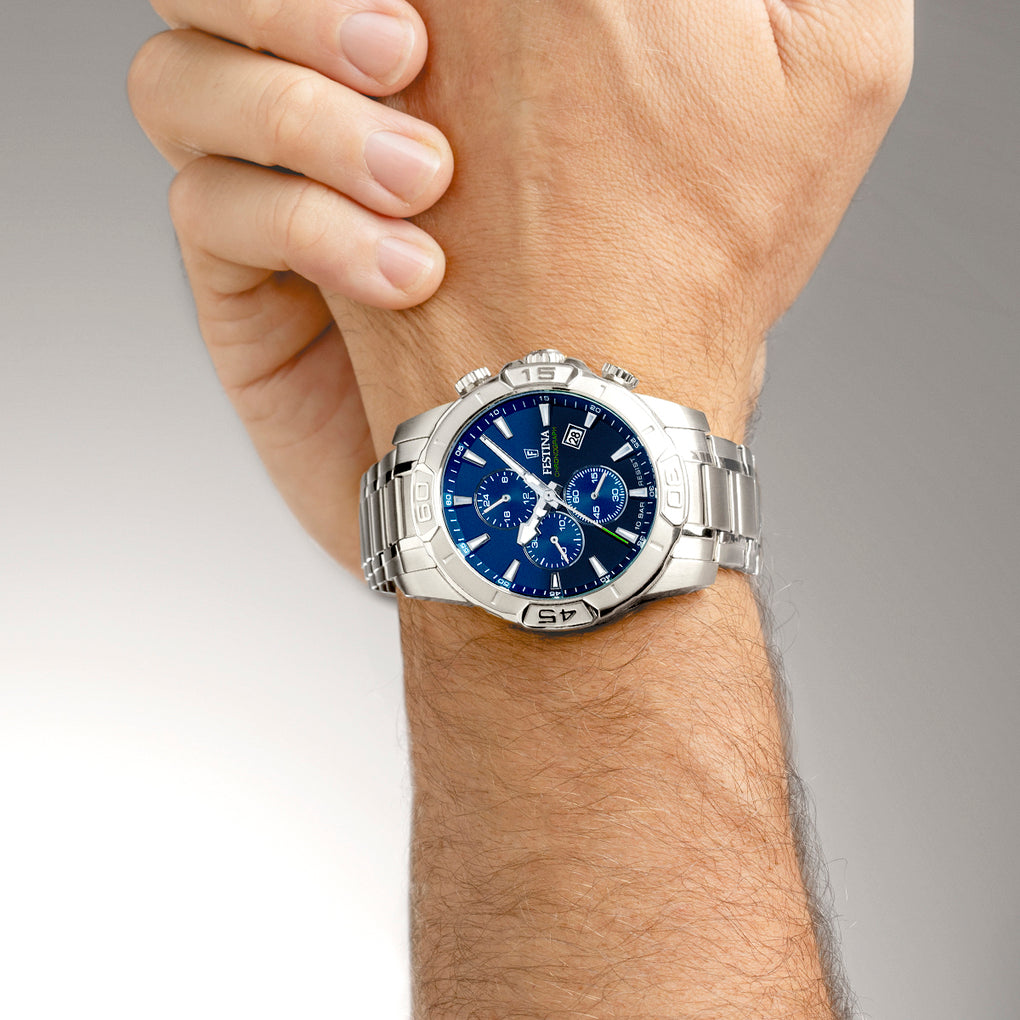 OROLOGIO FESTINA TIMELESS CHRONOGRAPH F20704/4 AZZURO CINTURINO IN ACCIAIO INOSSIDABILE 316L, UOMO