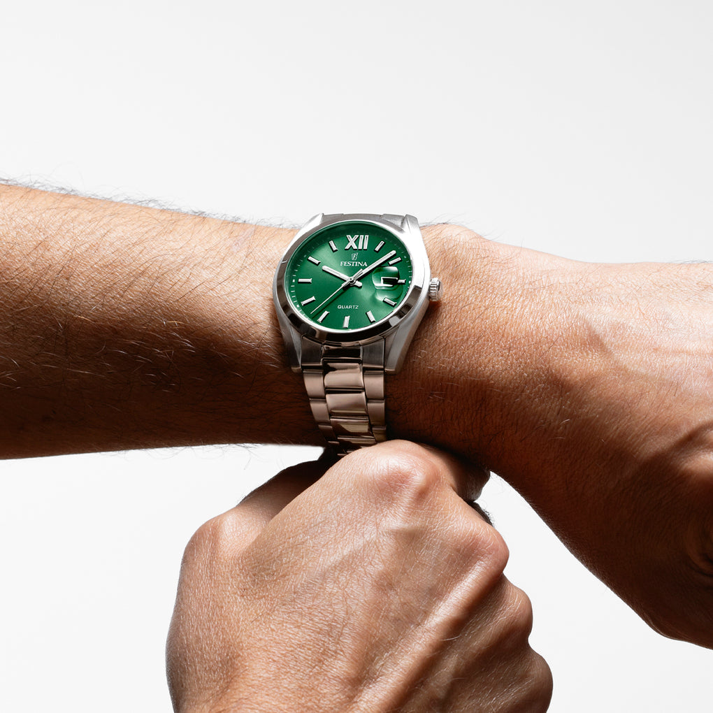OROLOGIO FESTINA ACCIAIO CLASSICO F20707/8 VERDE CINTURINO IN ACCIAIO INOSSIDABILE 316L, UOMO