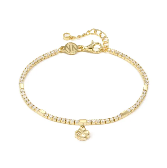 Bracciale PETIT SPARKLE in argento 925 TENNIS (RICCO) e cubic zirconia Quadrifoglio Oro giallo