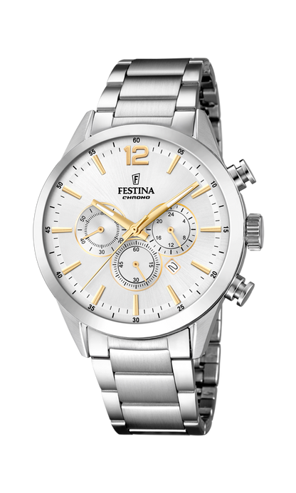 OROLOGIO FESTINA TIMELESS CHRONOGRAPH F20343/1 ARGENTO CON CINTURINO IN ACCIAIO, UOMO.