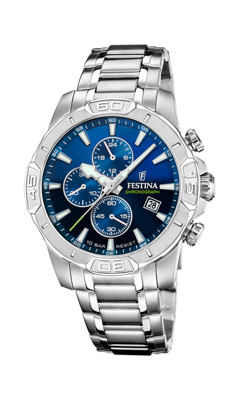 OROLOGIO FESTINA TIMELESS CHRONOGRAPH F20704/4 AZZURO CINTURINO IN ACCIAIO INOSSIDABILE 316L, UOMO