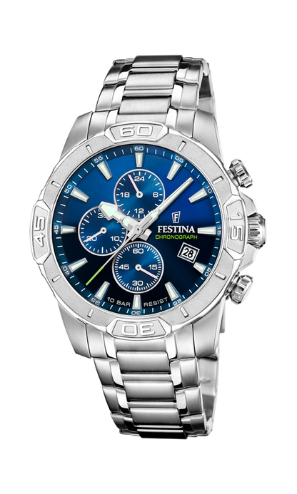 OROLOGIO FESTINA TIMELESS CHRONOGRAPH F20704/4 AZZURO CINTURINO IN ACCIAIO INOSSIDABILE 316L, UOMO