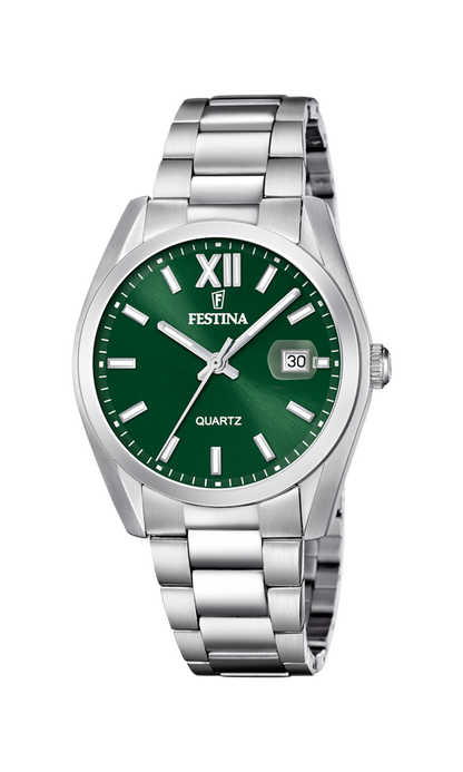 OROLOGIO FESTINA ACCIAIO CLASSICO F20707/8 VERDE CINTURINO IN ACCIAIO INOSSIDABILE 316L, UOMO