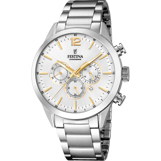 OROLOGIO FESTINA TIMELESS CHRONOGRAPH F20343/1 ARGENTO CON CINTURINO IN ACCIAIO, UOMO.