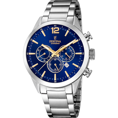 OROLOGIO FESTINA TIMELESS CHRONOGRAPH F20343/2 BLU CINTURINO IN ACCIAIO, UOMO