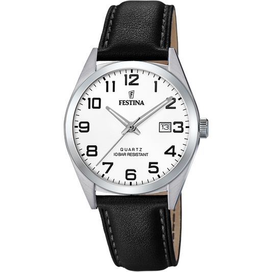 OROLOGIO FESTINA CLASSICS F20446/1 BIANCO CON CINTURINO IN PELLE, UOMO