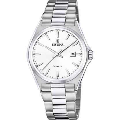 OROLOGIO FESTINA CLASSICS F20552/2 BIANCO CINTURINO IN ACCIAIO, UOMO
