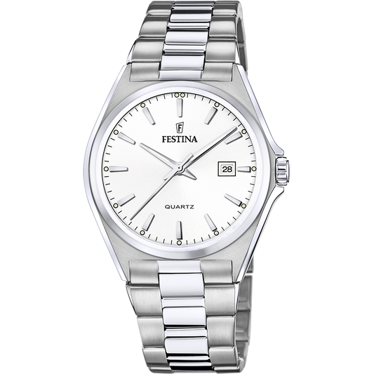 OROLOGIO FESTINA CLASSICS F20552/2 BIANCO CINTURINO IN ACCIAIO, UOMO