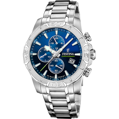 OROLOGIO FESTINA TIMELESS CHRONOGRAPH F20704/4 AZZURO CINTURINO IN ACCIAIO INOSSIDABILE 316L, UOMO