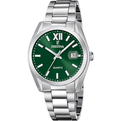 OROLOGIO FESTINA ACCIAIO CLASSICO F20707/8 VERDE CINTURINO IN ACCIAIO INOSSIDABILE 316L, UOMO