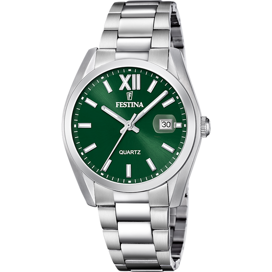 OROLOGIO FESTINA ACCIAIO CLASSICO F20707/8 VERDE CINTURINO IN ACCIAIO INOSSIDABILE 316L, UOMO
