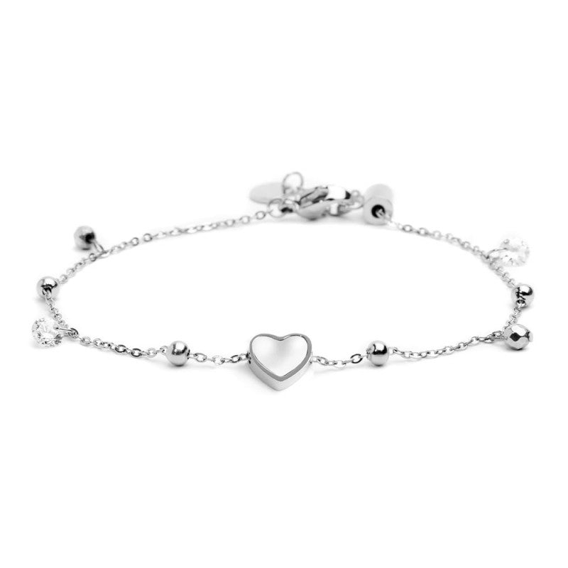 Marlù - Bracciale cuore madreperla con sfere e zirconi