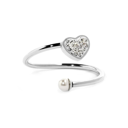 Anello cuore con cristalli e perla con strass