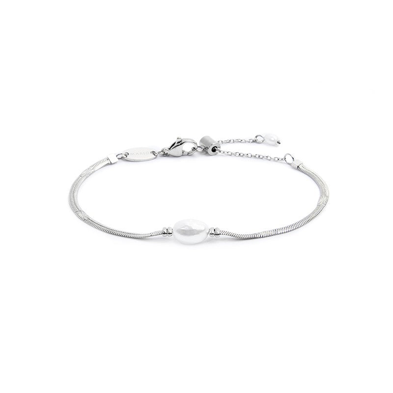Marlù - Bracciale catena snake con perla ovale centrale