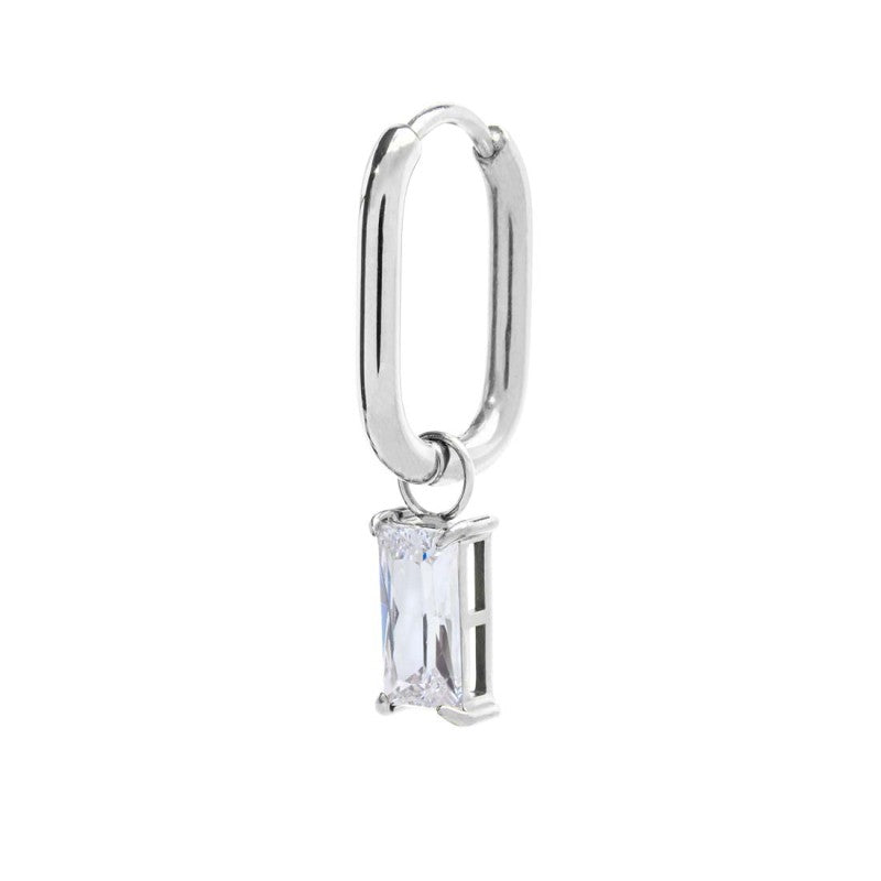 Orecchino ovale con zircone baguette