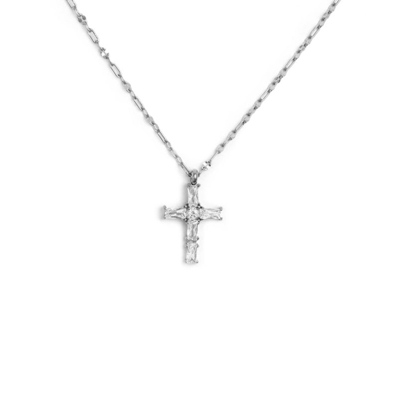 Marlù - Collana croce pendente con cristalli baguette
