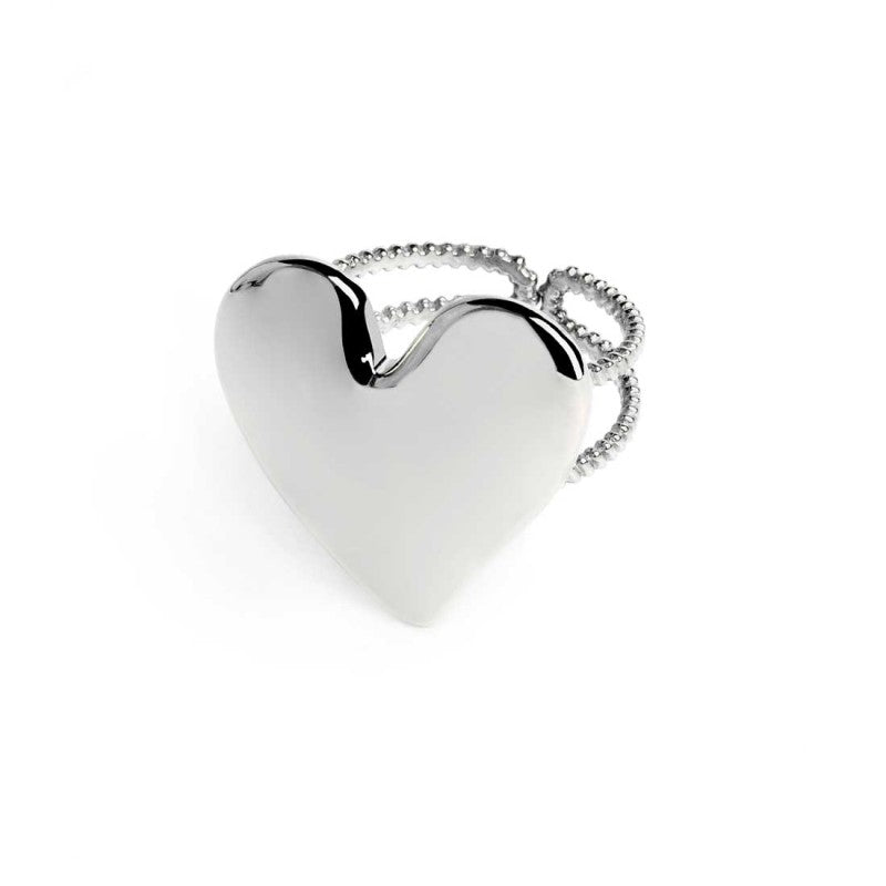 Anello doppia fascia con cuore irregolare martellato