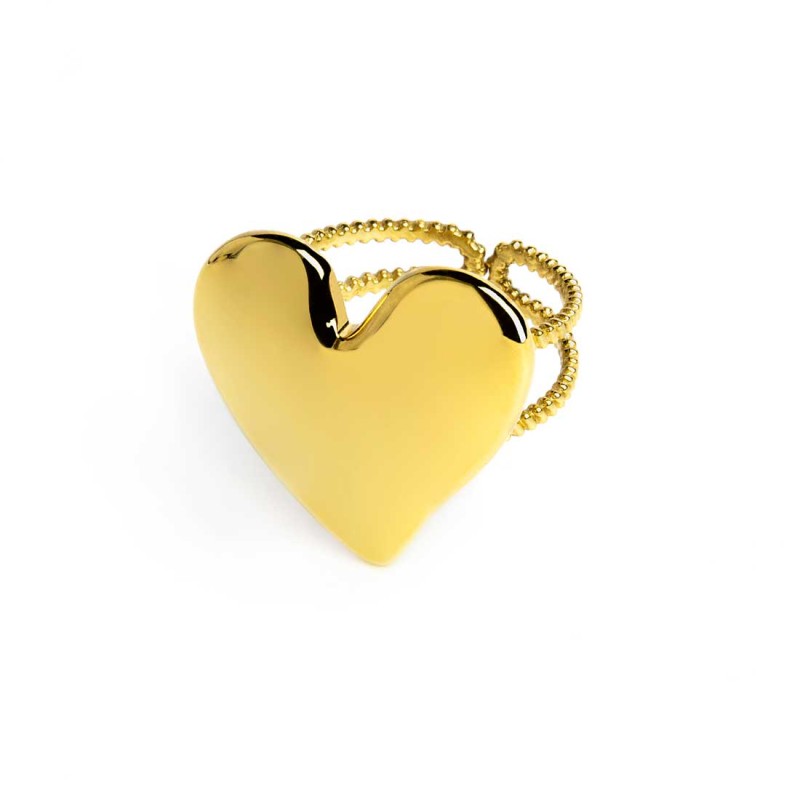 Anello doppia fascia con cuore irregolare martellato